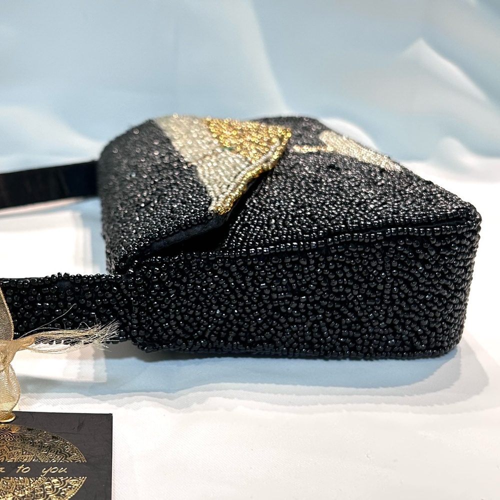 Handcrafted Beaded Shoulder Bag Martini w/ Olive Jewel Black Made In India NWT - Picture 4 of 11